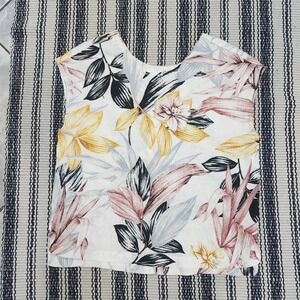 C&C California Linen Blouse Womens M Oversized Tropical Floral Sleeveless